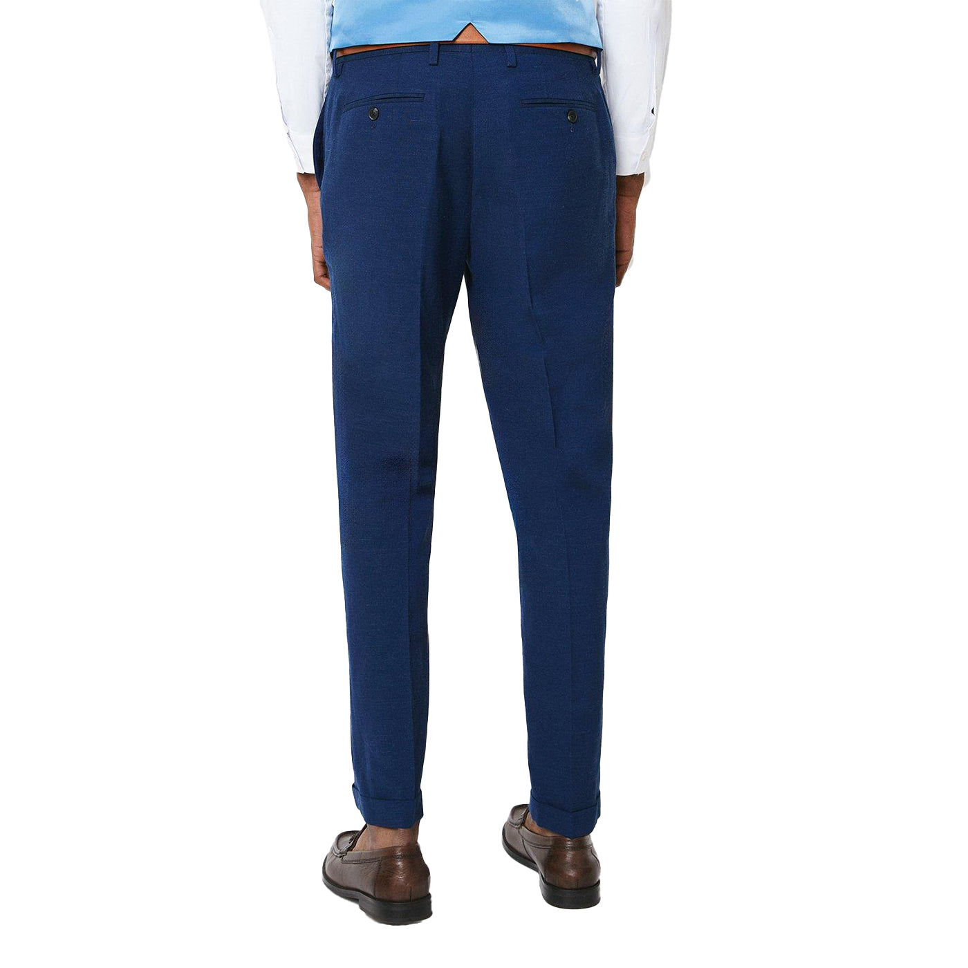 Navy - Back - Burton Mens Linen Tailored Wedding Suit Trousers