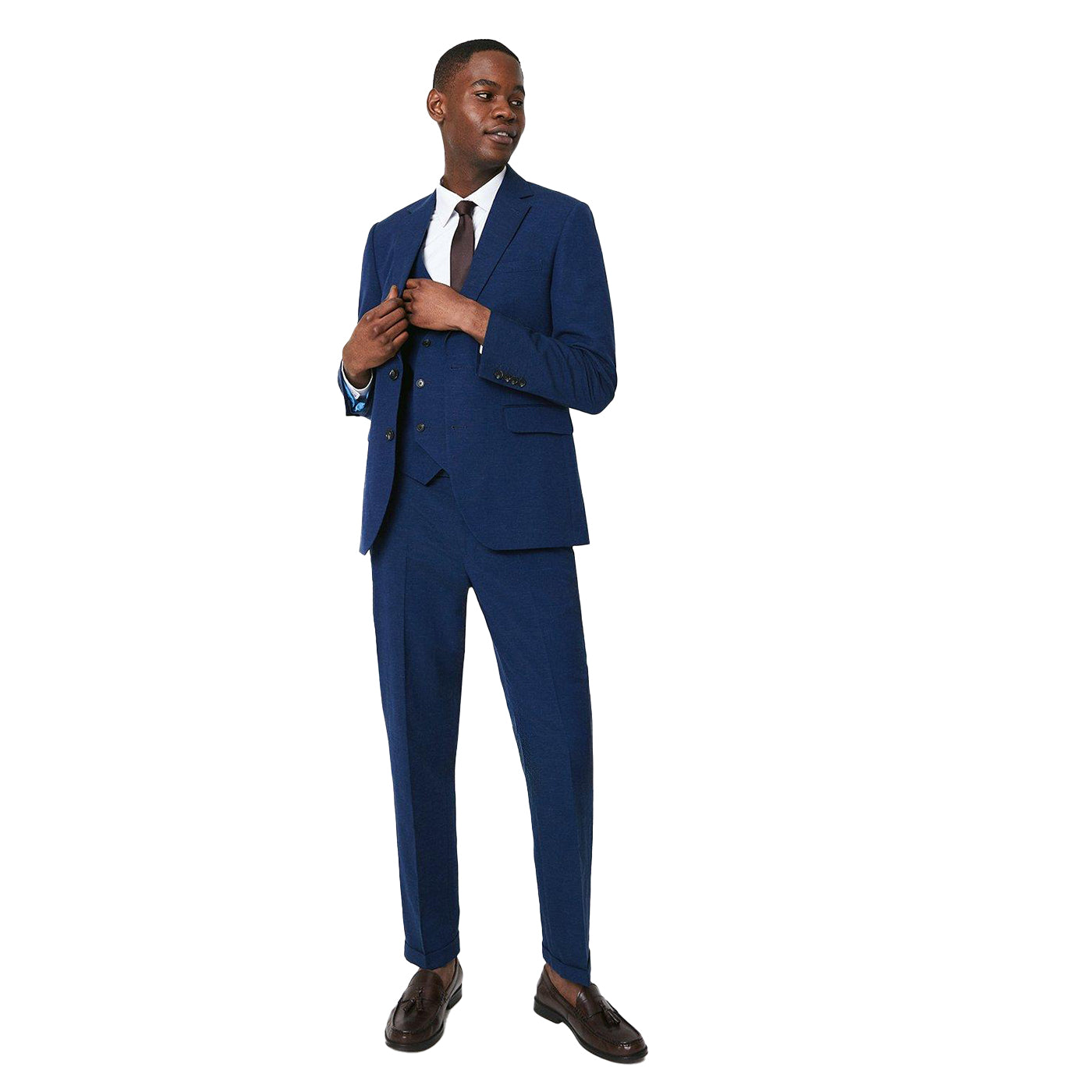 Navy - Pack Shot - Burton Mens Linen Tailored Wedding Suit Trousers