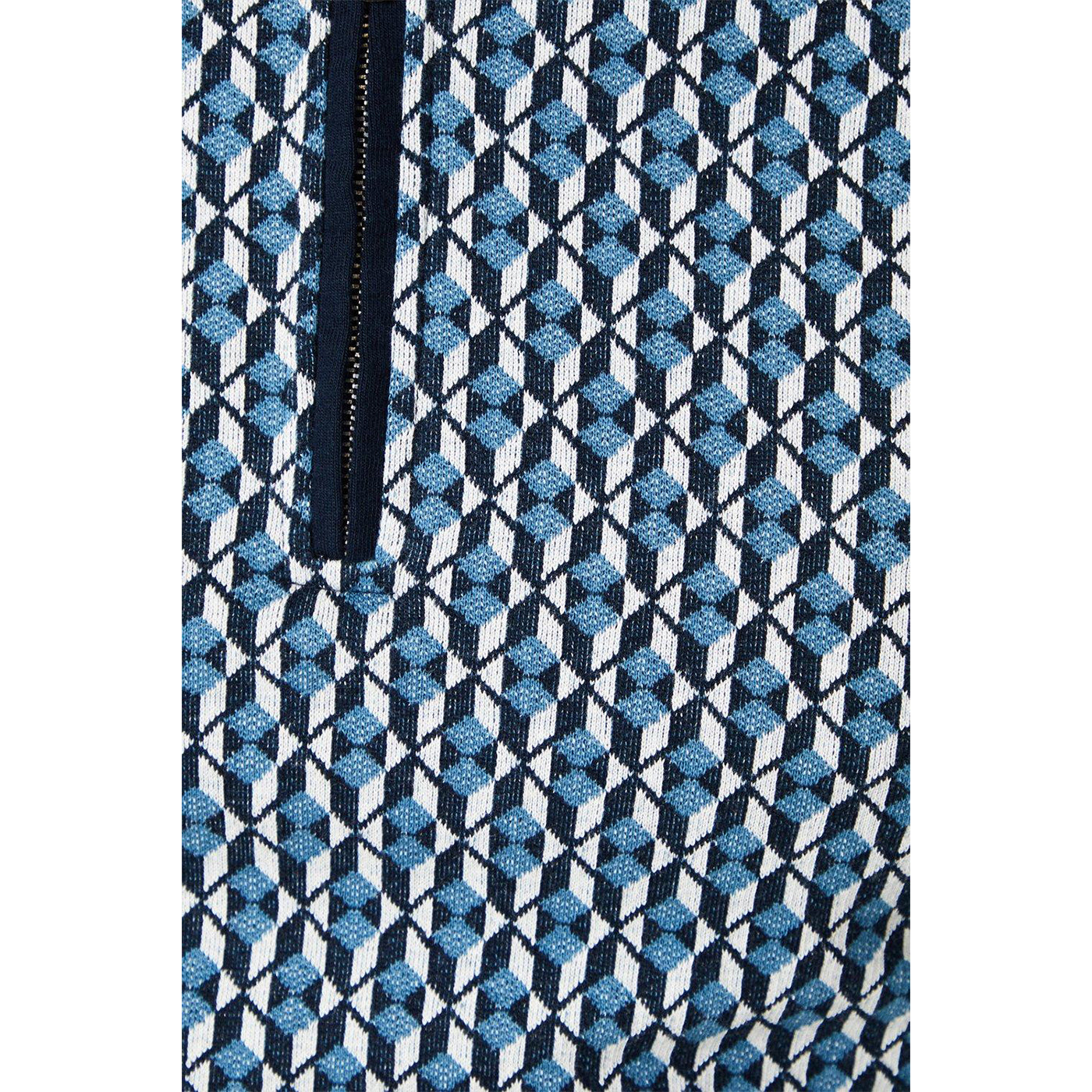 Blue - Side - Burton Mens Geometric Jacquard Zip Neck Polo Shirt