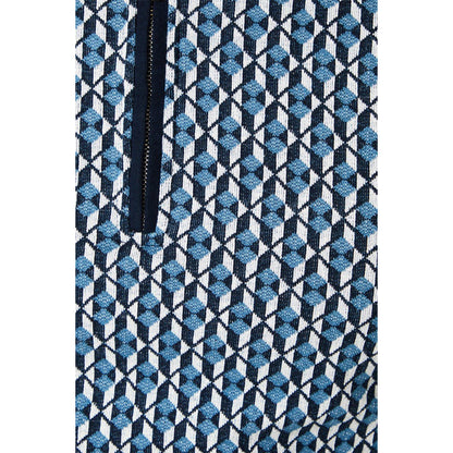Blue - Side - Burton Mens Geometric Jacquard Zip Neck Polo Shirt