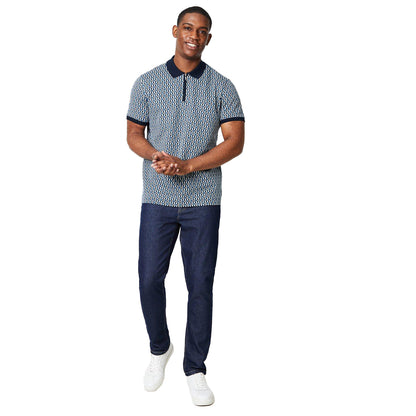 Blue - Lifestyle - Burton Mens Geometric Jacquard Zip Neck Polo Shirt