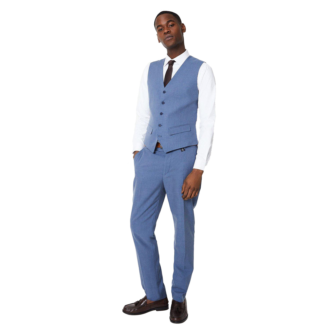 Blue - Lifestyle - Burton Mens V Neck Slim Wedding Waistcoat