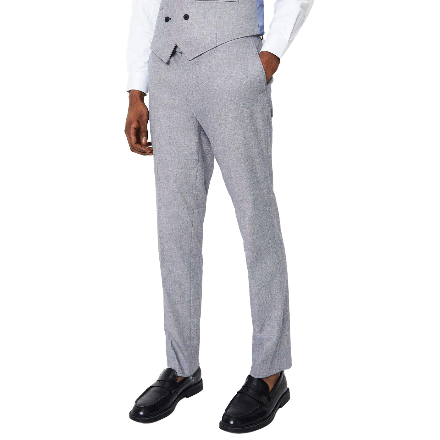 Grey Blue - Front - Burton Mens Linen Blend Slim Wedding Suit Trousers