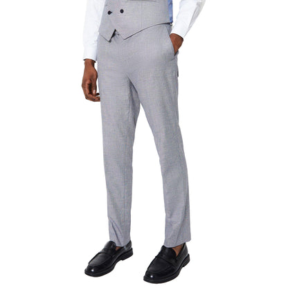 Grey Blue - Front - Burton Mens Linen Blend Slim Wedding Suit Trousers
