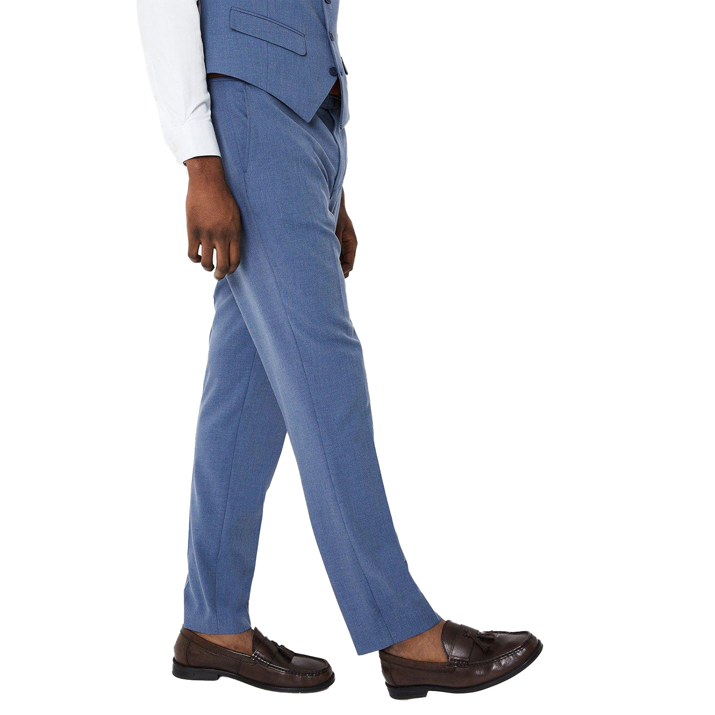 Blue - Side - Burton Mens Peak Lapel Slim Wedding Suit Trousers