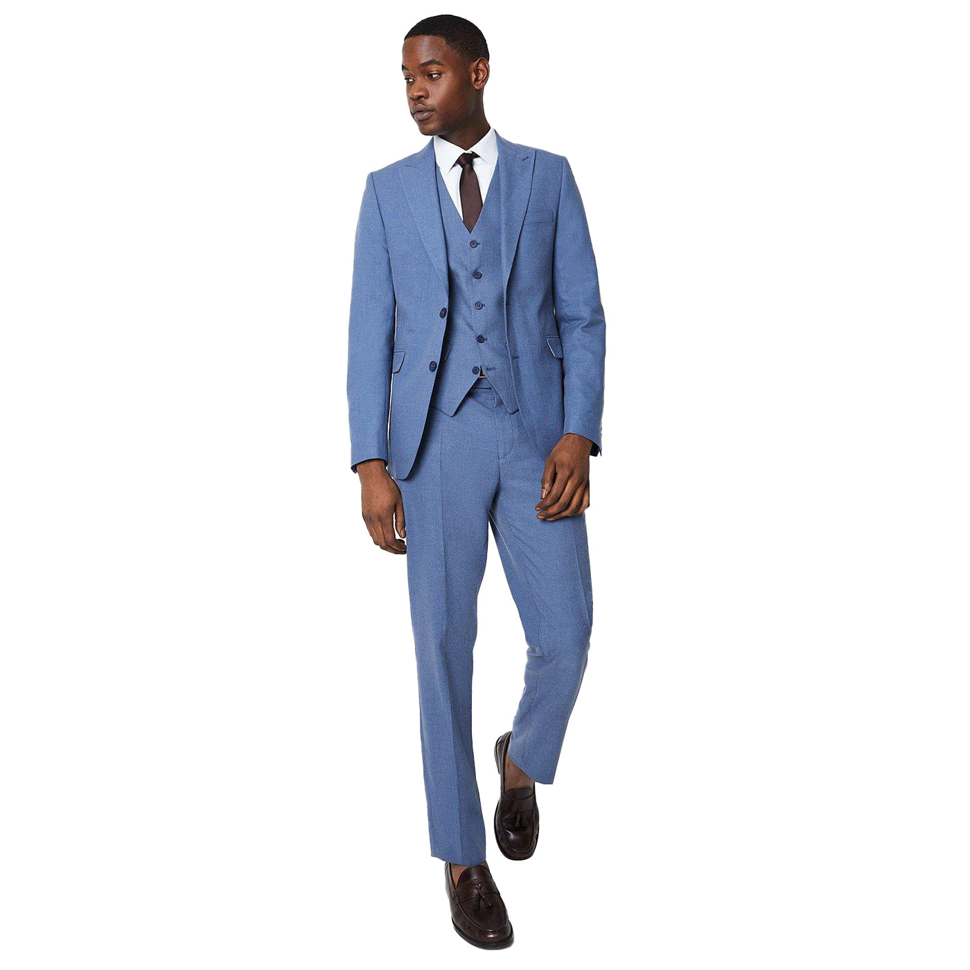 Blue - Pack Shot - Burton Mens Peak Lapel Slim Wedding Suit Trousers