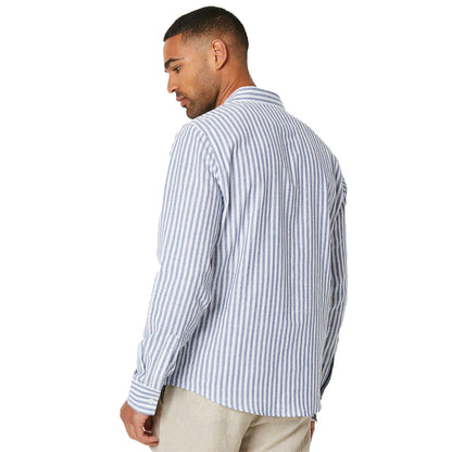 Navy - Back - Burton Mens Stripe Linen Long-Sleeved Shirt