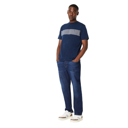 Navy - Side - Burton Mens Contrast Panel Crew Neck T-Shirt