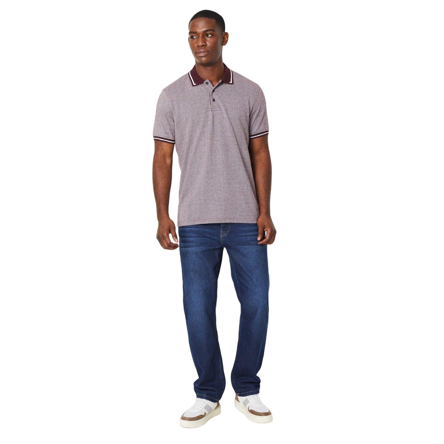 Burgundy - Side - Burton Mens Jacquard Polo Shirt
