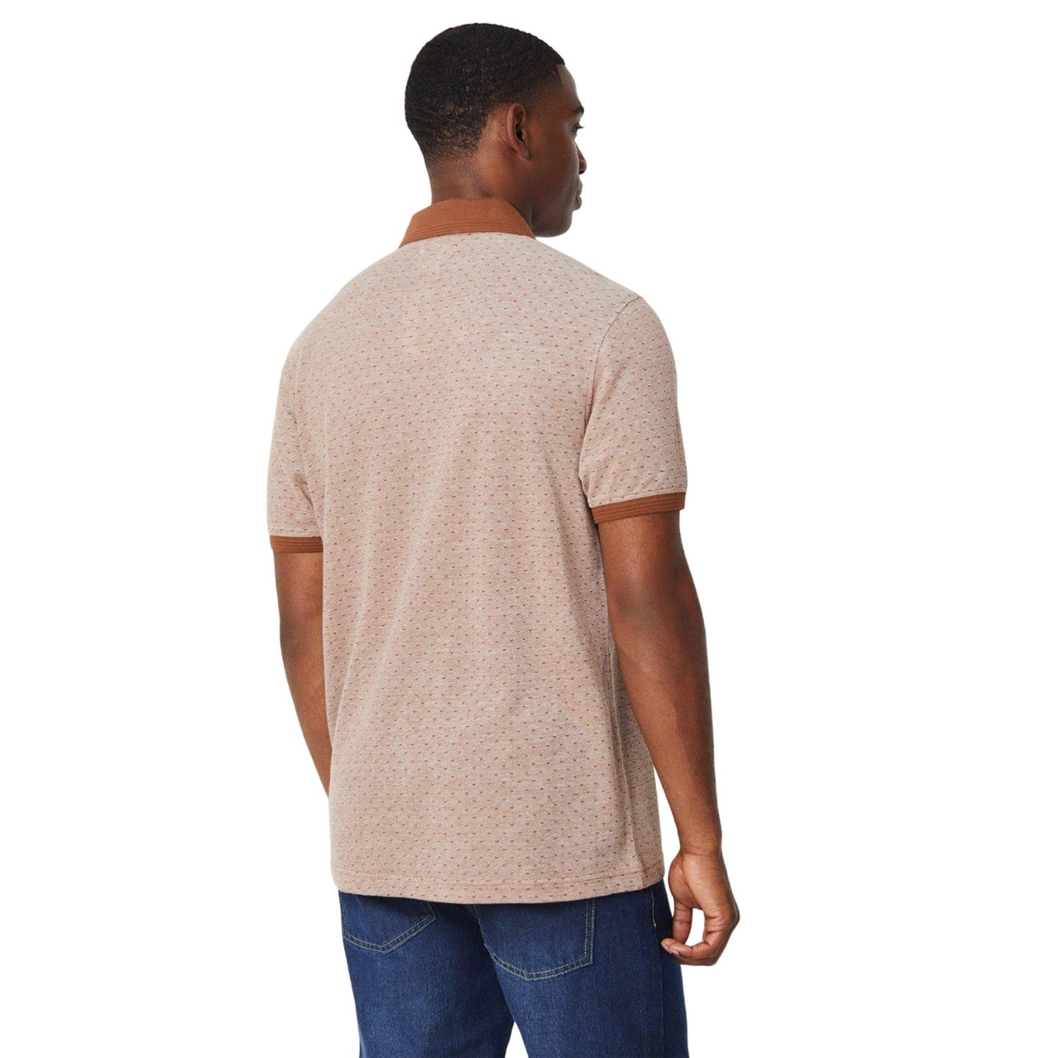 Brown - Back - Burton Mens Jacquard Ribbed Collar Polo Shirt