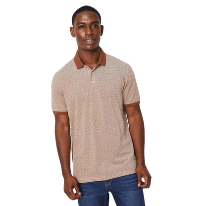 Brown - Front - Burton Mens Jacquard Ribbed Collar Polo Shirt