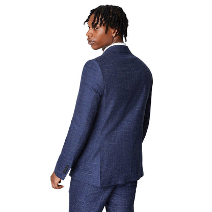 Navy - Back - Burton Mens Grid Textured Single-Breasted Suit Jacket