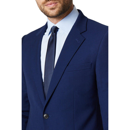 Blue - Side - Burton Mens Textured Single-Breasted Skinny Suit Jacket