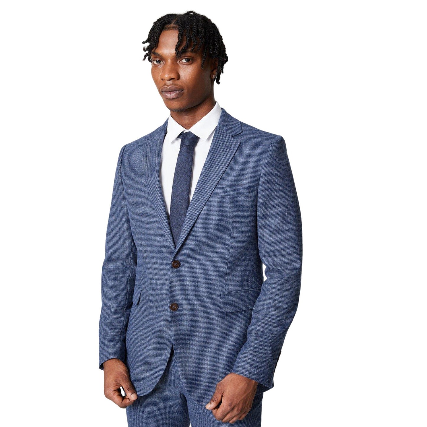 Blue - Front - Burton Mens Puppytooth Single-Breasted Suit Jacket