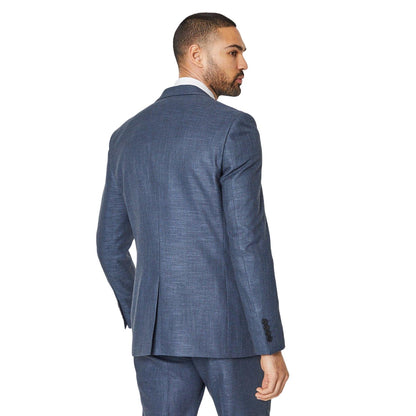 Navy - Back - Burton Mens Linen Effect Suit Jacket