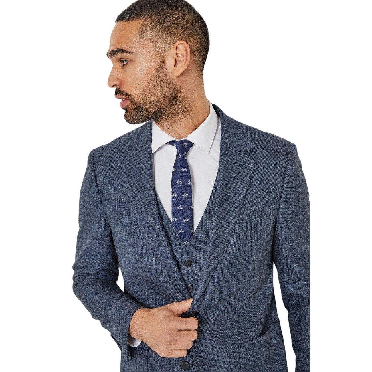 Navy - Side - Burton Mens Linen Effect Suit Jacket