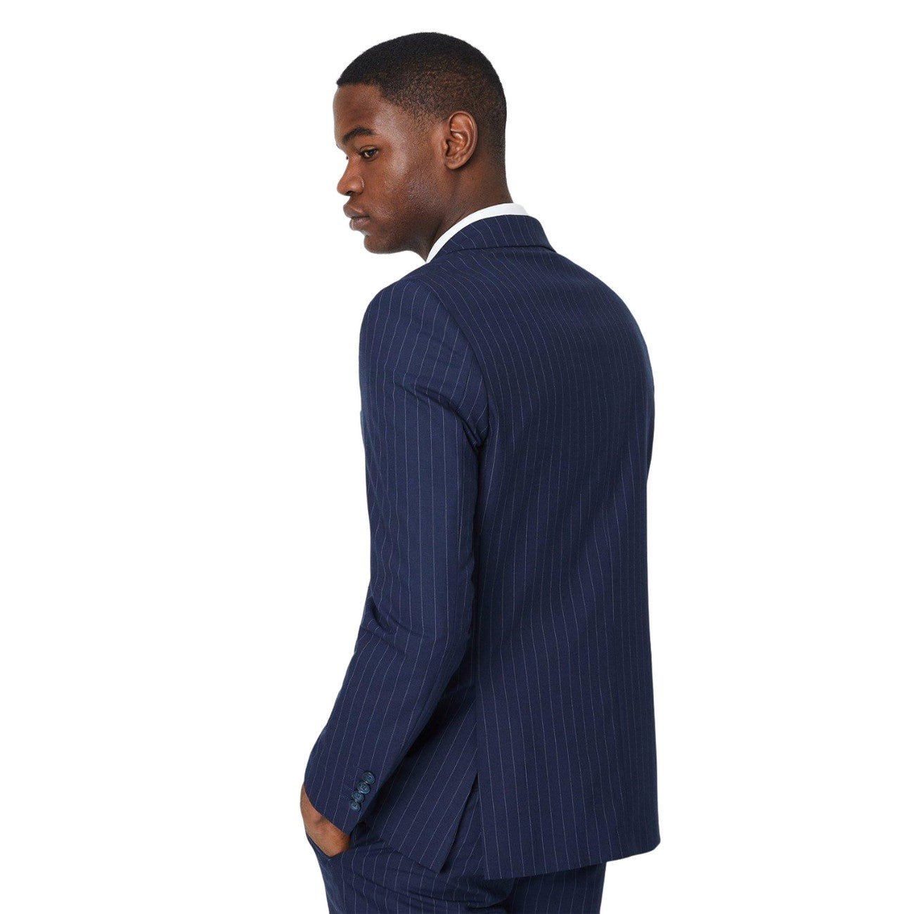 Grey - Back - Burton Mens Fine Stripe Suit Jacket