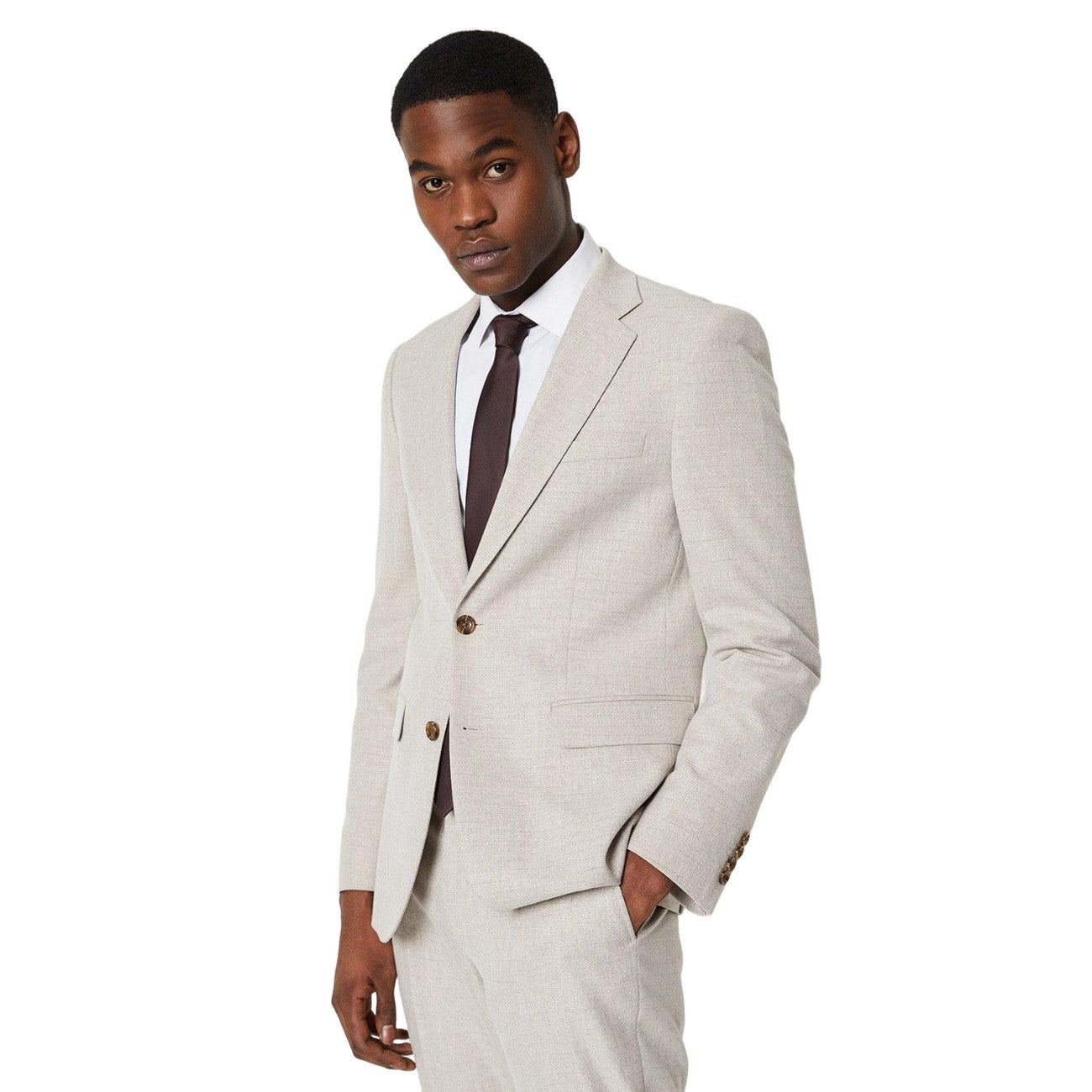Neutral - Front - Burton Mens Semi Plain Single-Breasted Slim Suit Jacket