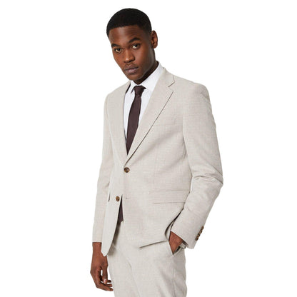 Neutral - Front - Burton Mens Semi Plain Single-Breasted Slim Suit Jacket