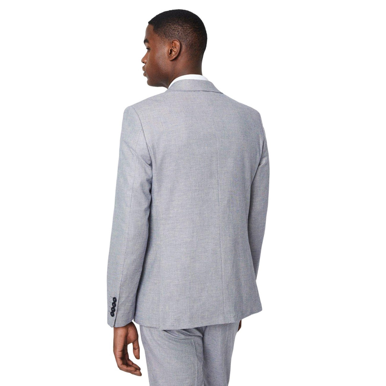 Grey Blue - Back - Burton Mens Linen Blend Slim Wedding Suit Jacket