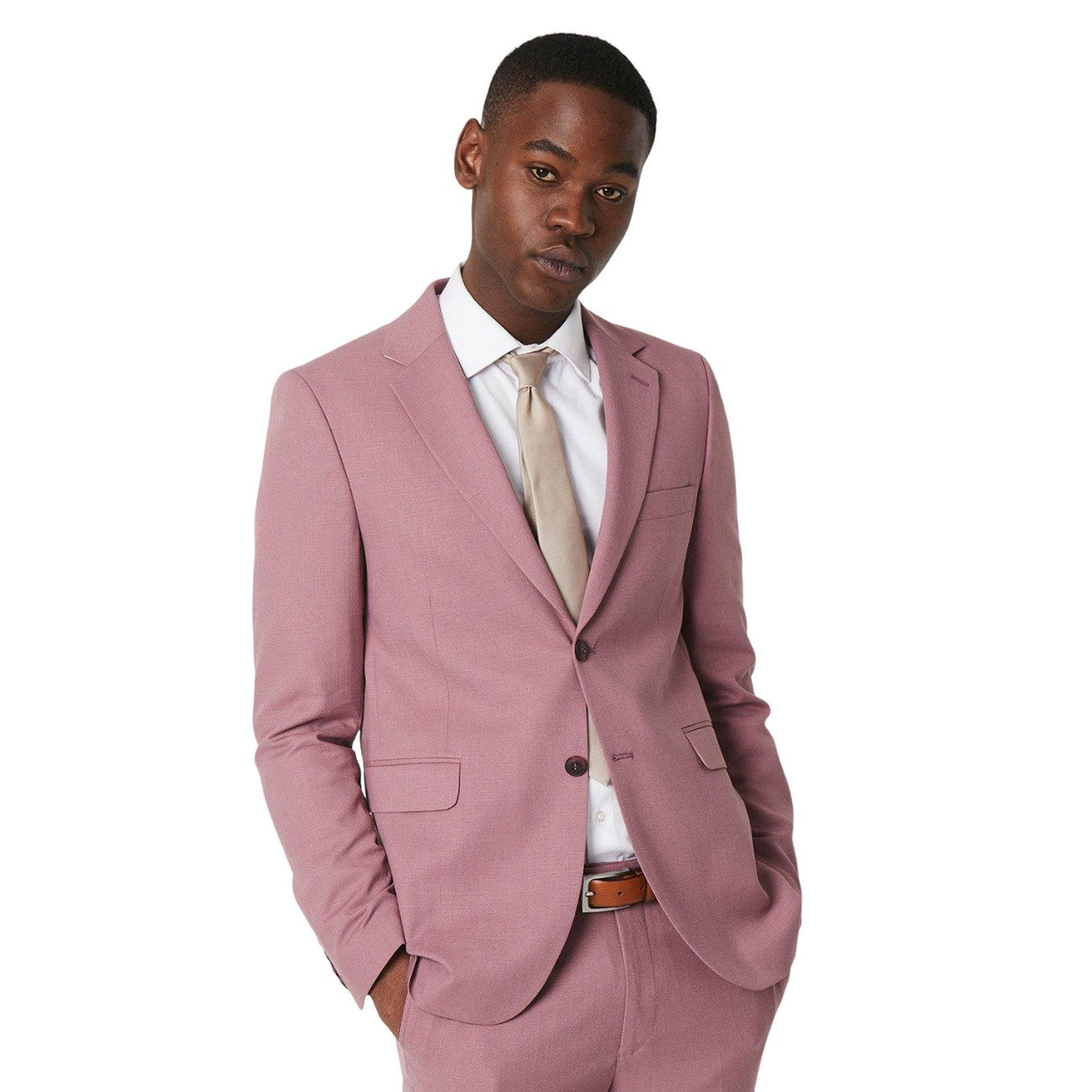 Rose - Front - Burton Mens Textured Single-Breasted Slim Suit Jacket