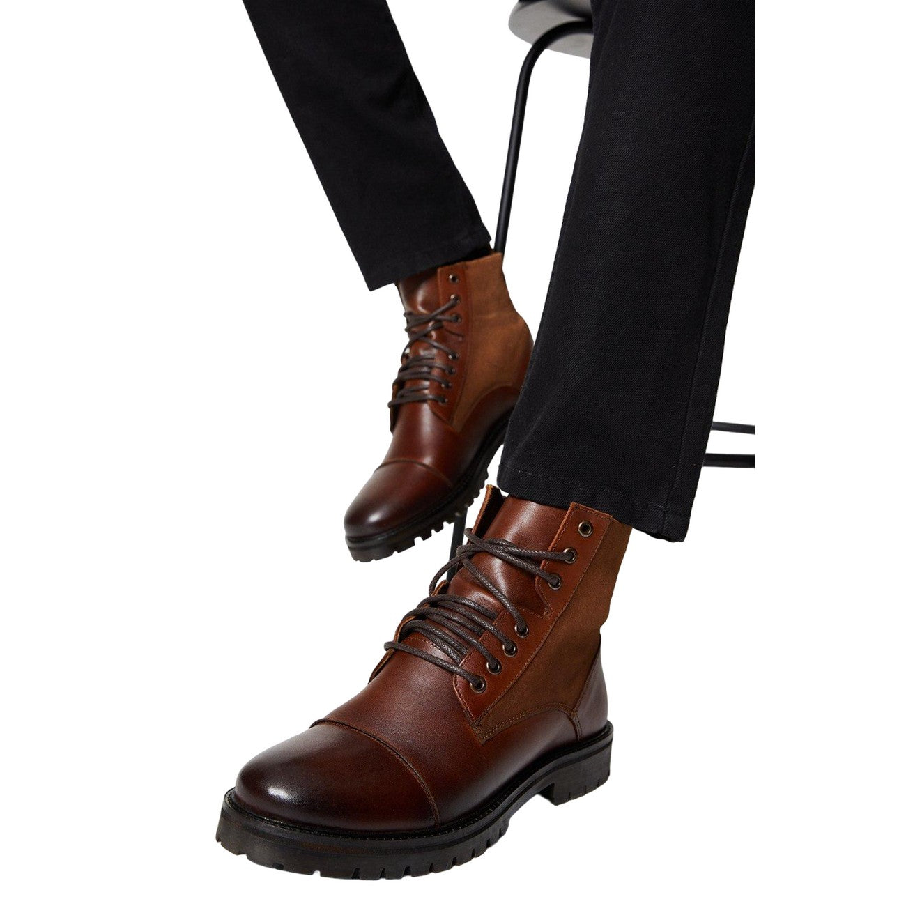 Dark Brown - Side - Burton Mens Brighton Leather Lace Up Boots