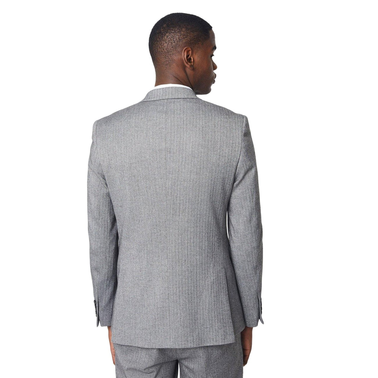 Grey - Back - Burton Mens Herringbone Double-Breasted Slim Suit Jacket