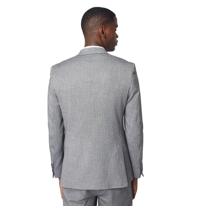 Grey - Back - Burton Mens Herringbone Double-Breasted Slim Suit Jacket