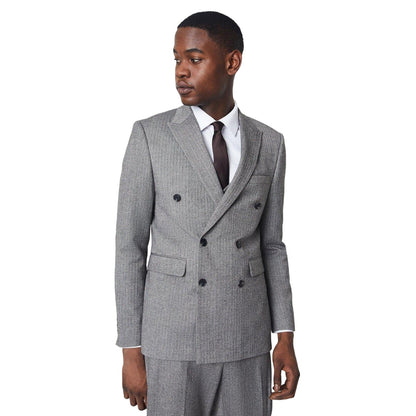 Grey - Front - Burton Mens Herringbone Double-Breasted Slim Suit Jacket