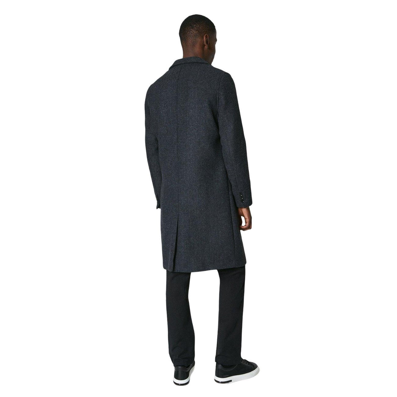 Charcoal - Back - Burton Mens Textured Wool Three Button Overcoat
