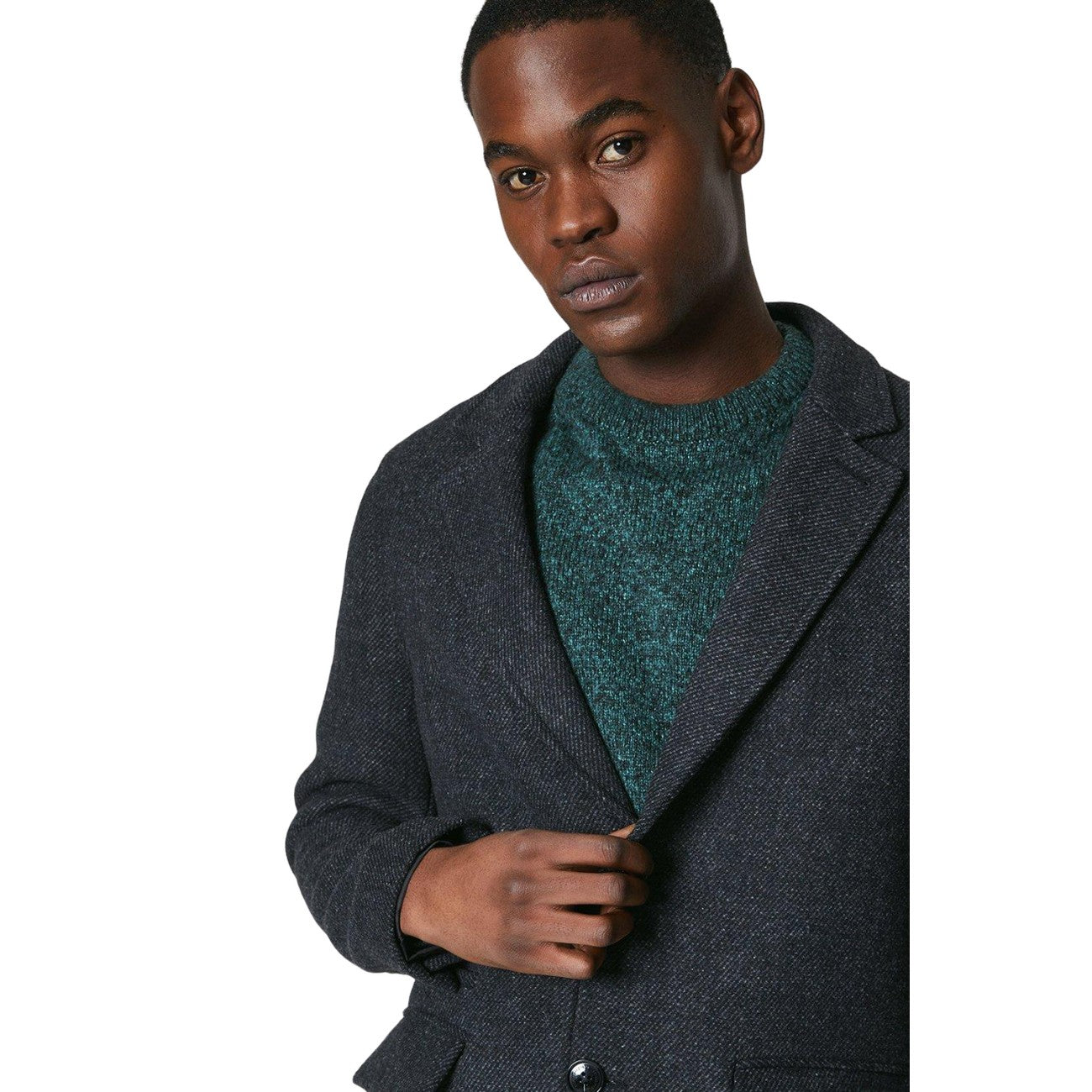 Charcoal - Side - Burton Mens Textured Wool Three Button Overcoat