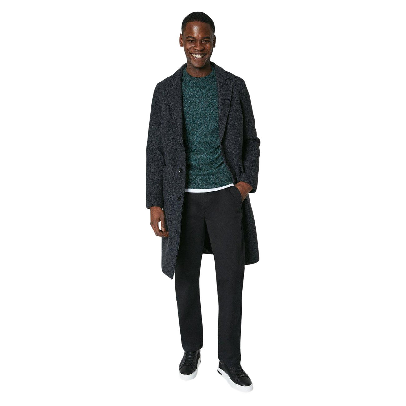 Charcoal - Lifestyle - Burton Mens Textured Wool Three Button Overcoat