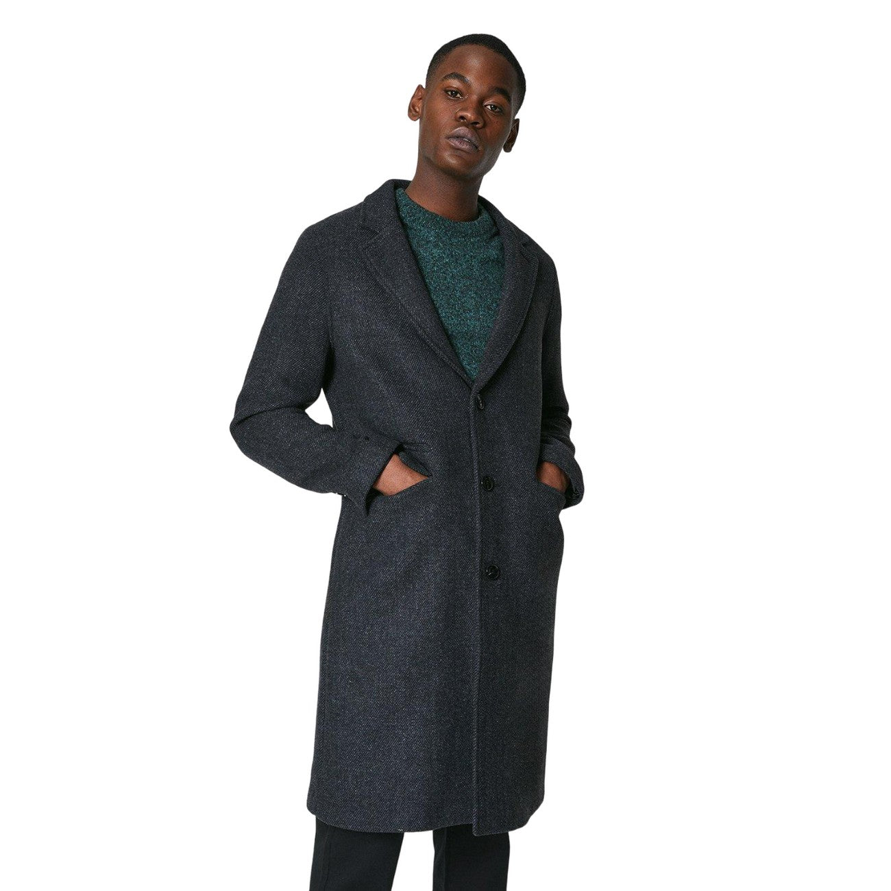 Charcoal - Front - Burton Mens Textured Wool Three Button Overcoat
