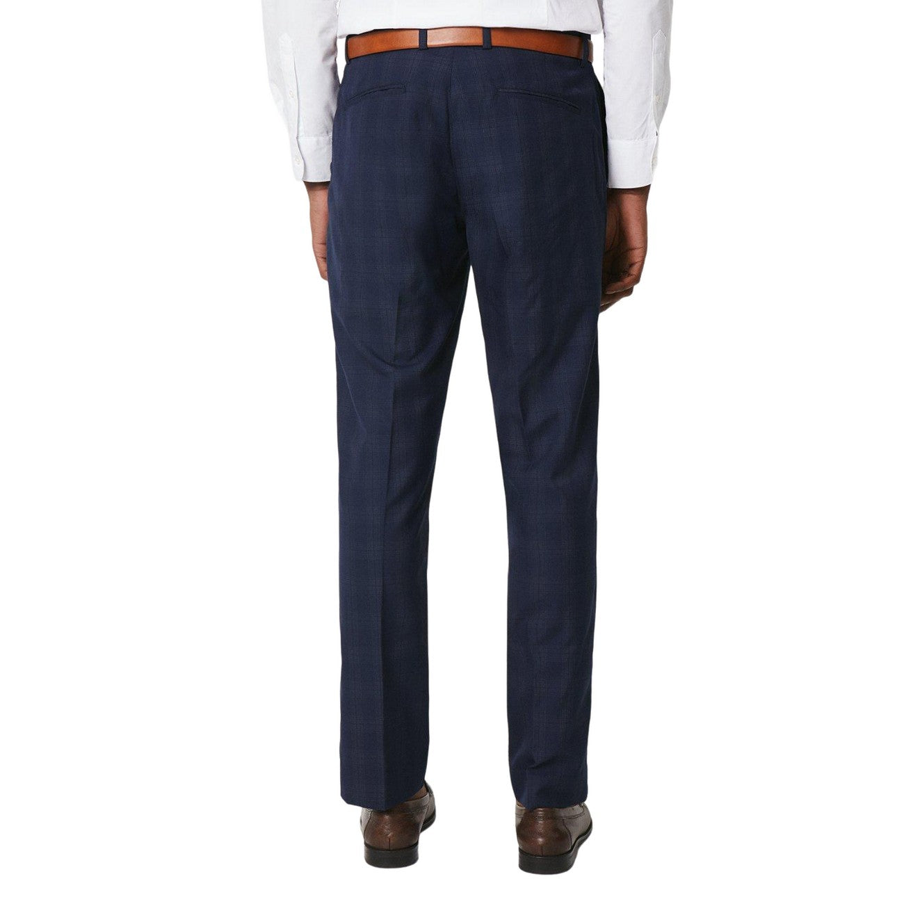 Navy - Back - Burton Mens Checked Tailored Suit Trousers