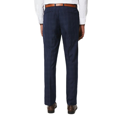 Navy - Back - Burton Mens Checked Tailored Suit Trousers
