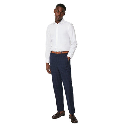 Navy - Side - Burton Mens Checked Tailored Suit Trousers