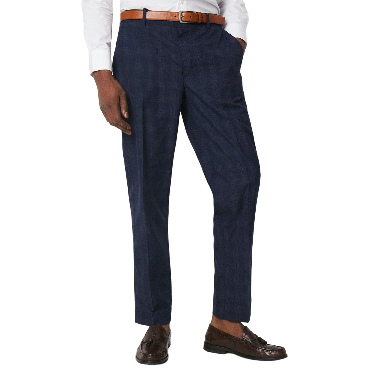 Navy - Front - Burton Mens Checked Tailored Suit Trousers
