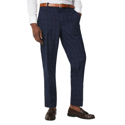 Navy - Front - Burton Mens Checked Tailored Suit Trousers