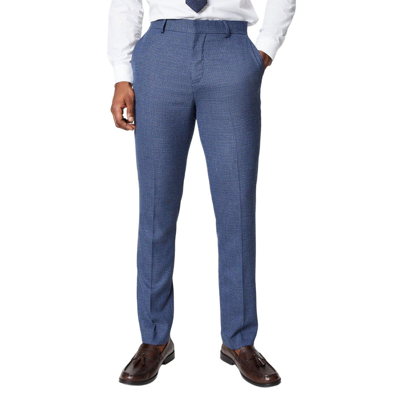 Blue - Front - Burton Mens Puppytooth Suit Trousers