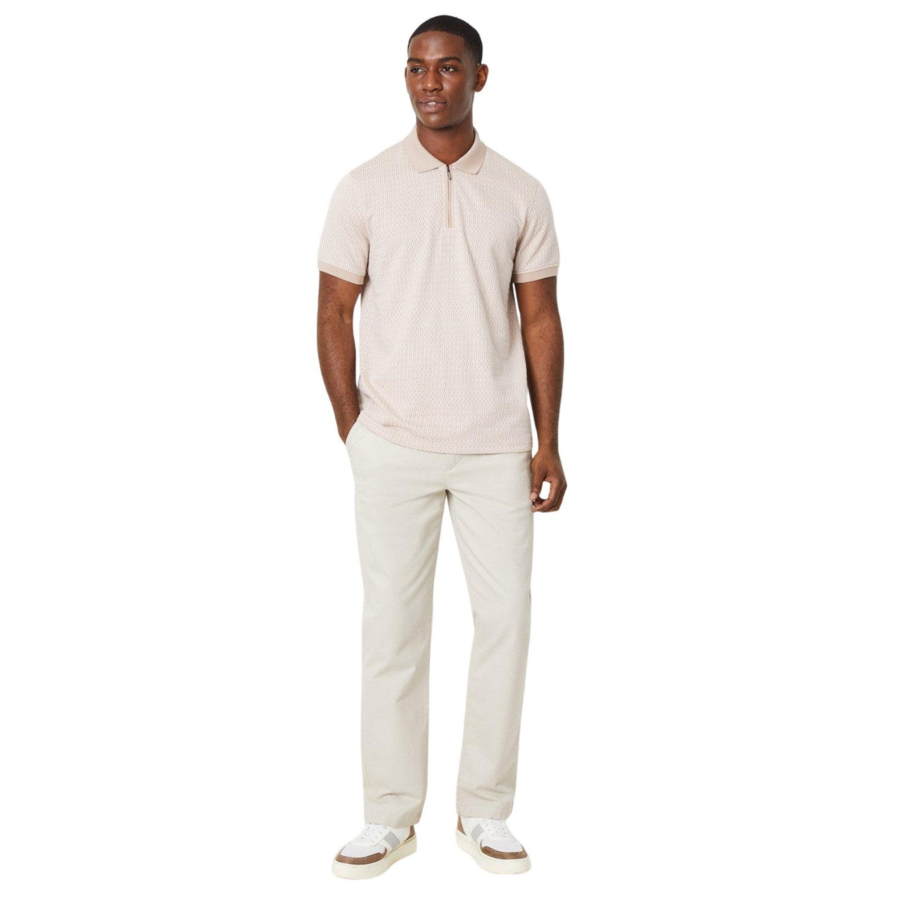 Stone - Side - Burton Mens Geometric Linear Polo Shirt