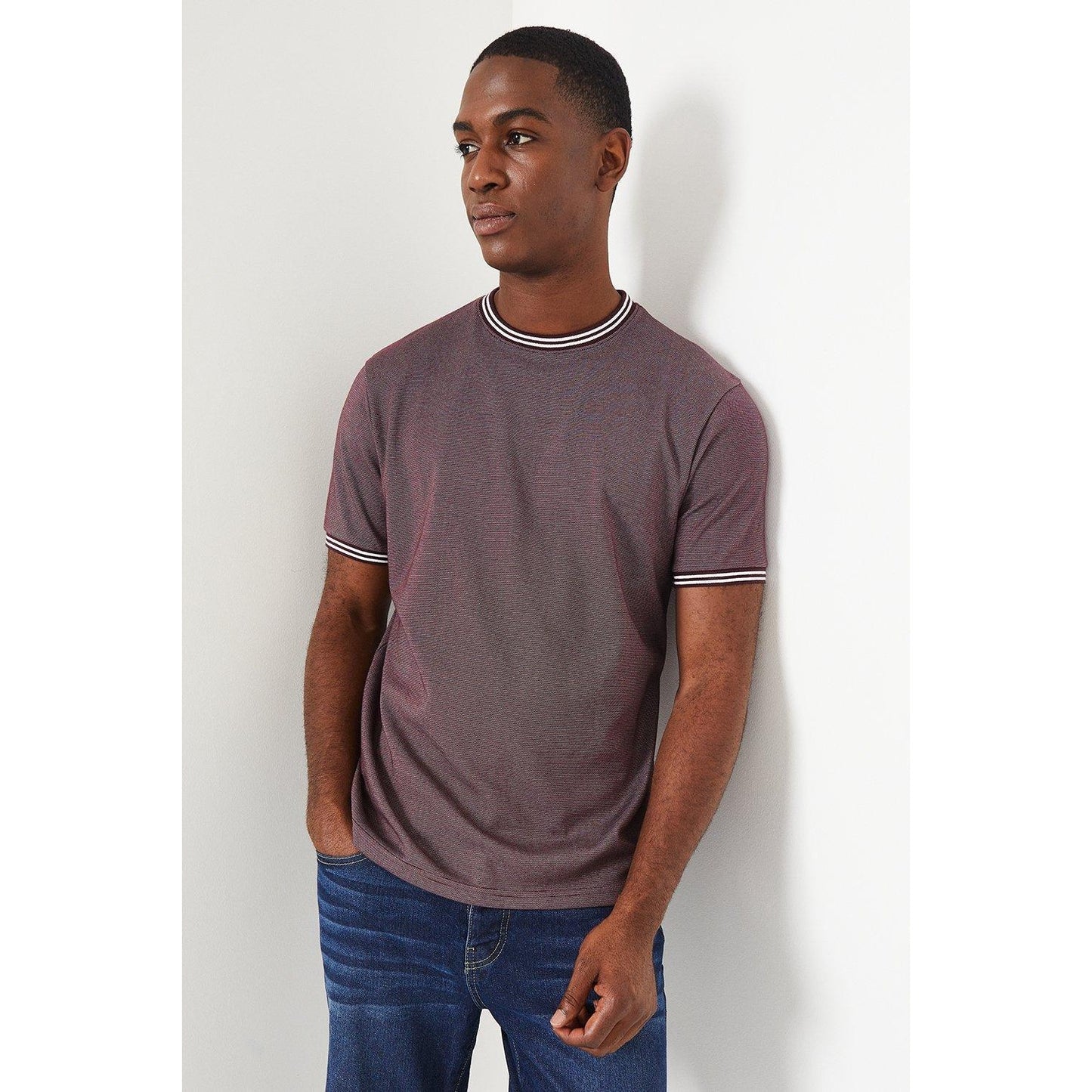 Burgundy - Front - Burton Mens Tipped Birdseye T-Shirt