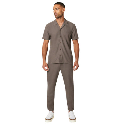 Brown - Side - Burton Mens Jersey Revere Collar Shirt