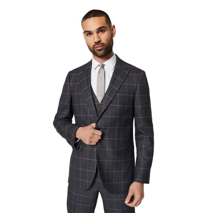Charcoal - Front - Burton Mens Windowpane Check Slim Tailored Suit Jacket
