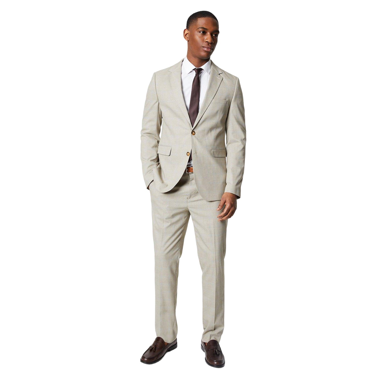 Neutral - Side - Burton Mens Prince Of Wales Check Suit Trousers