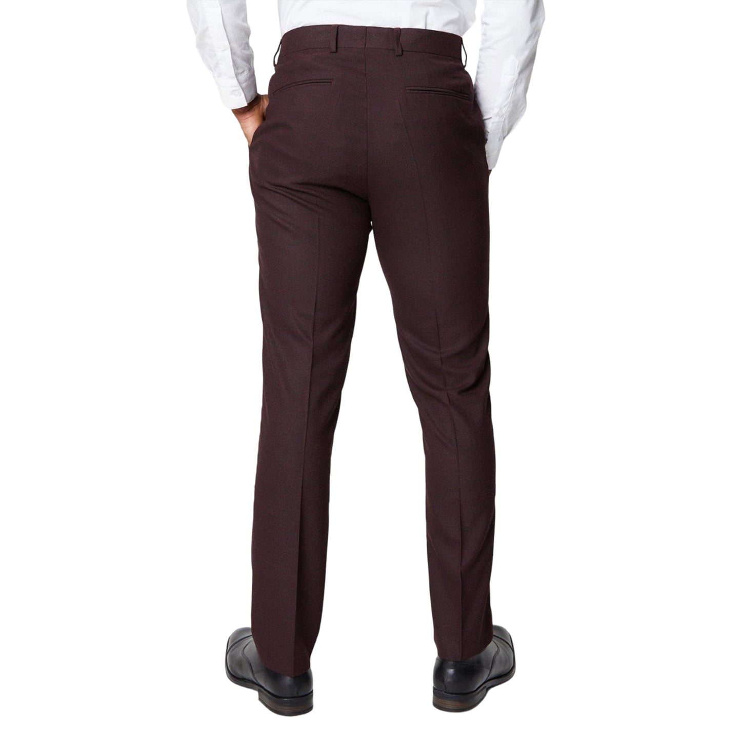 Burgundy - Back - Burton Mens Tipped Suit Trousers