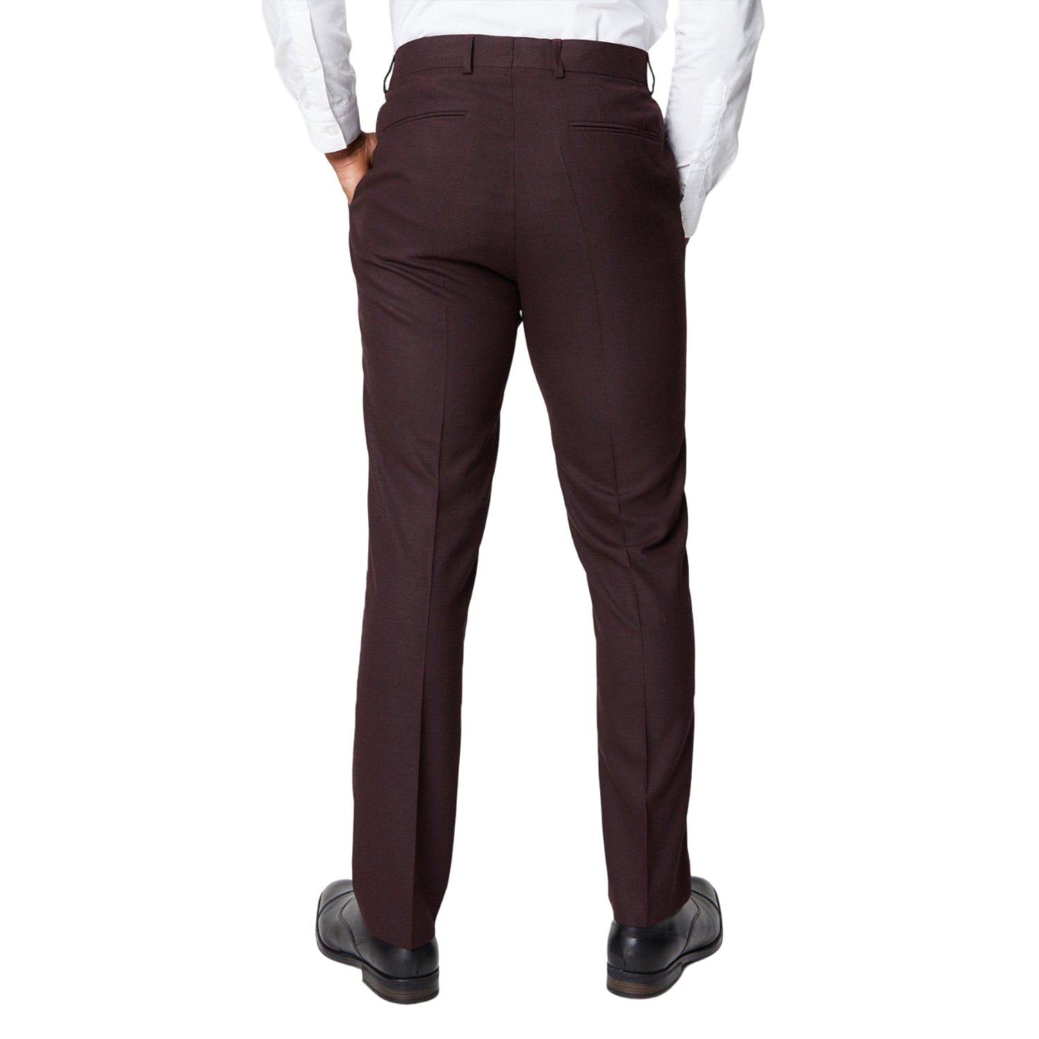 Burgundy - Back - Burton Mens Tipped Suit Trousers