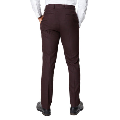 Burgundy - Back - Burton Mens Tipped Suit Trousers