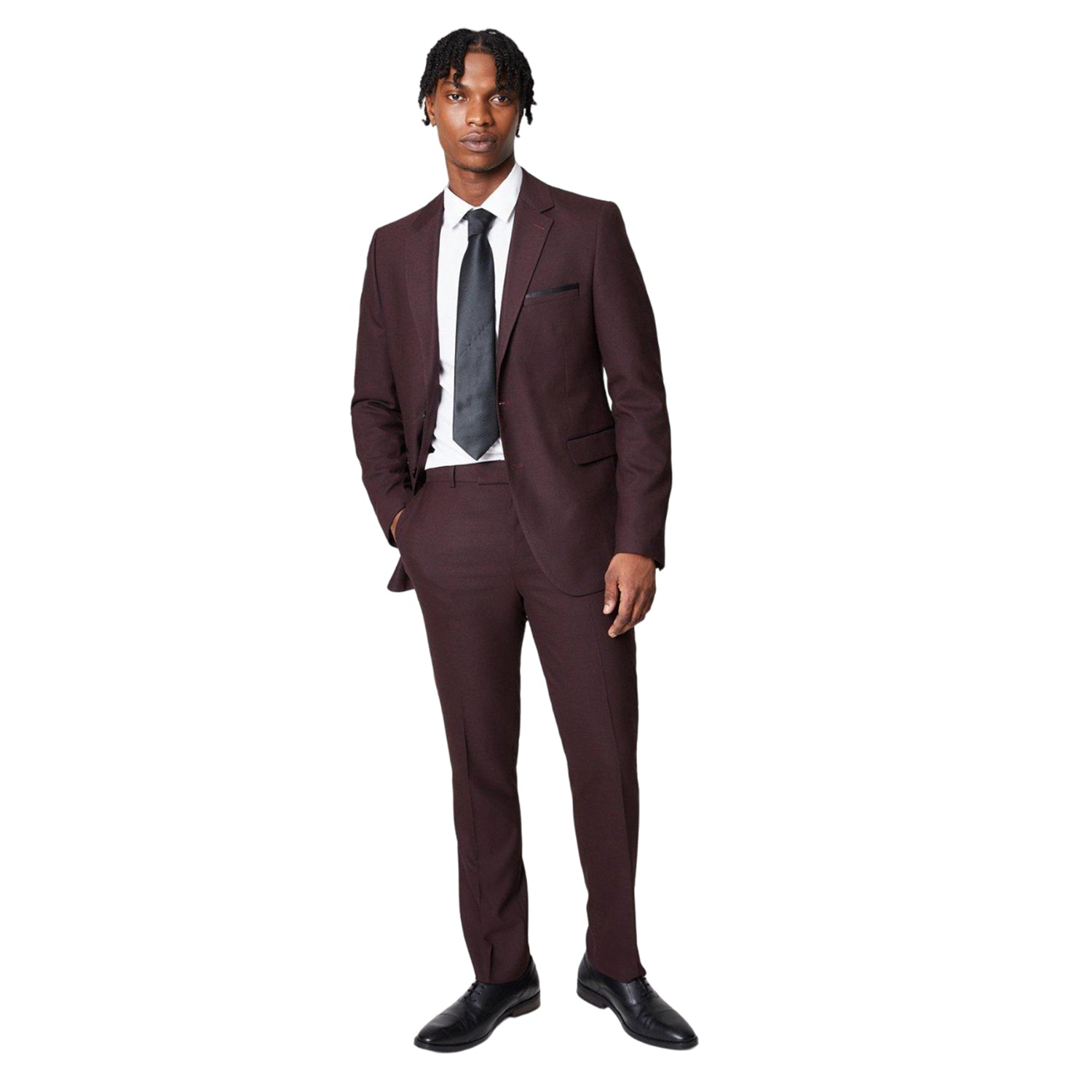 Burgundy - Side - Burton Mens Tipped Suit Trousers
