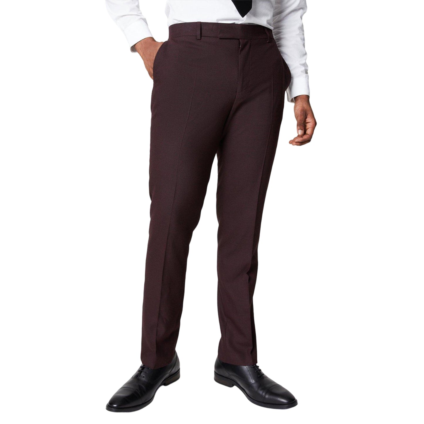 Burgundy - Front - Burton Mens Tipped Suit Trousers
