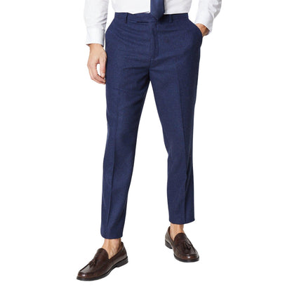 Navy - Front - Burton Mens Tweed Slim Suit Trousers